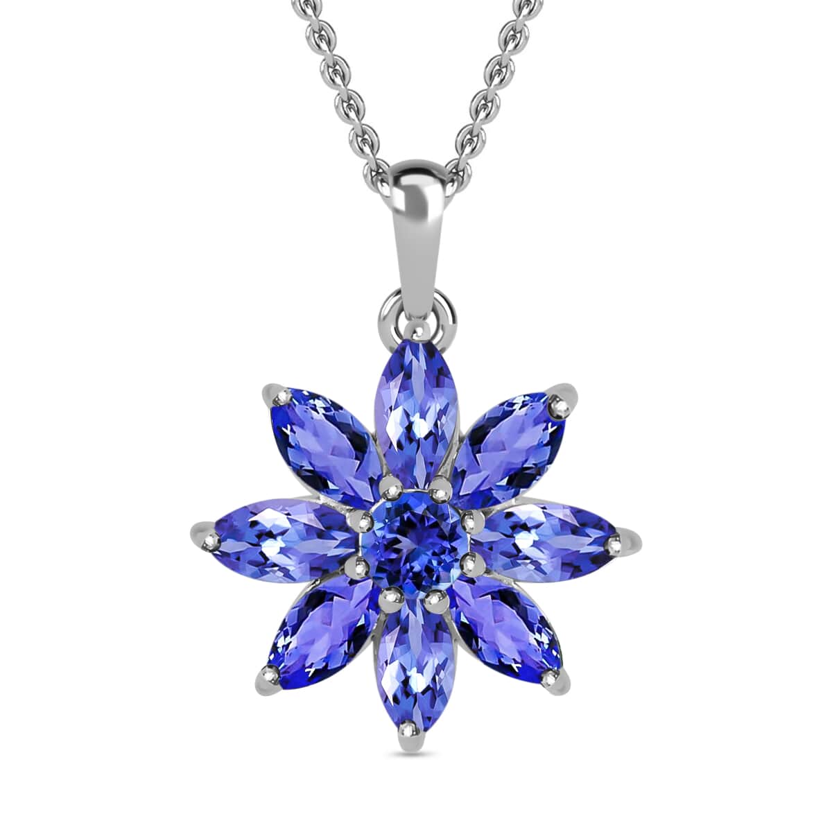 Tanzanite Sunflower Pendant Necklace 20 Inches in Platinum Over Sterling Silver 2.15 ctw image number 0