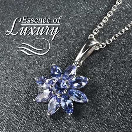 Tanzanite Sunflower Pendant Necklace 20 Inches in Platinum Over Sterling Silver 2.15 ctw image number 1