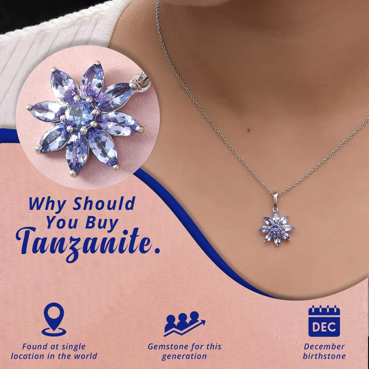 Tanzanite Sunflower Pendant Necklace 20 Inches in Platinum Over Sterling Silver 2.15 ctw image number 2
