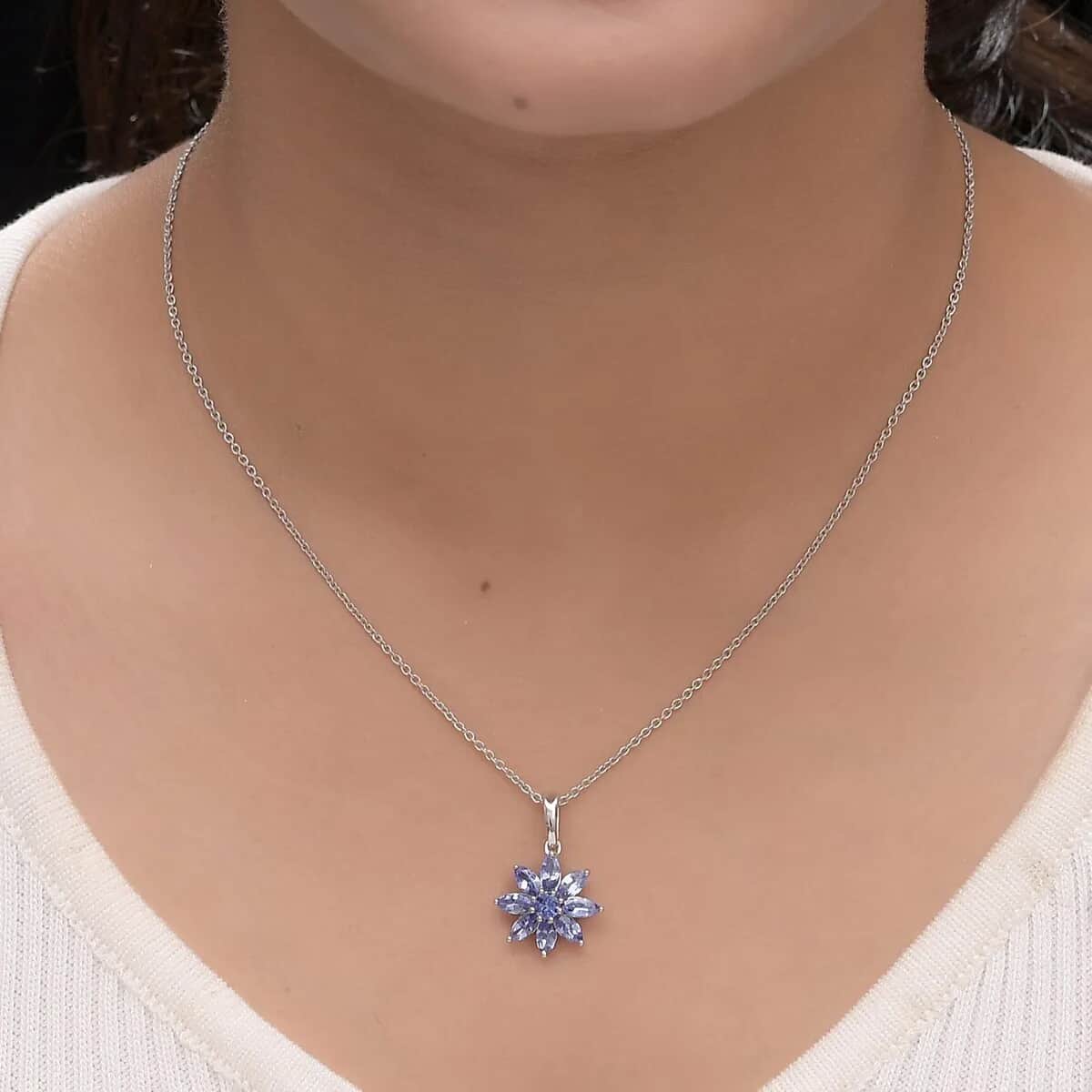 Tanzanite Sunflower Pendant Necklace 20 Inches in Platinum Over Sterling Silver 2.15 ctw image number 6