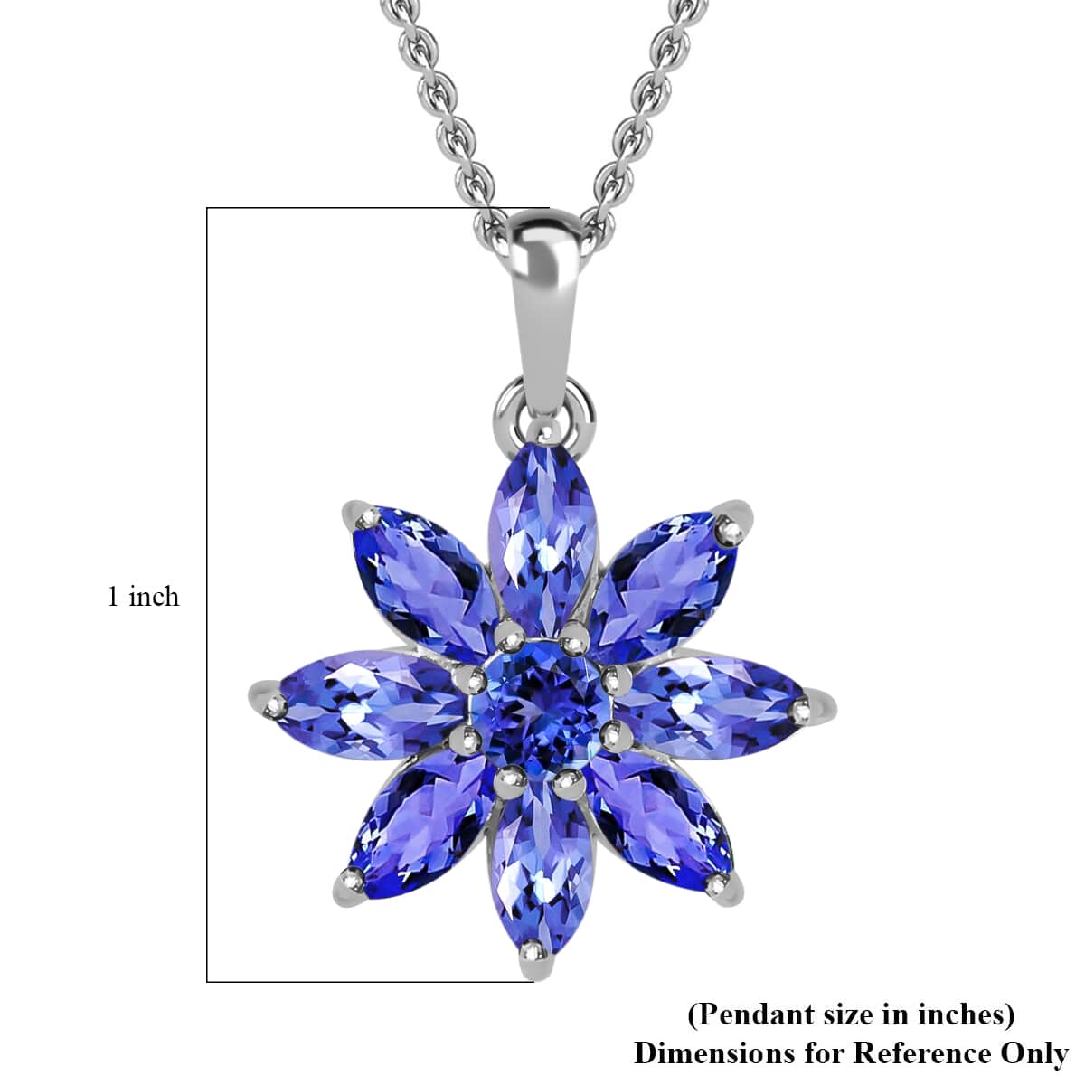 Tanzanite Sunflower Pendant Necklace 20 Inches in Platinum Over Sterling Silver 2.15 ctw image number 7