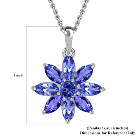 Tanzanite Sunflower Pendant Necklace 20 Inches in Platinum Over Sterling Silver 2.15 ctw image number 7