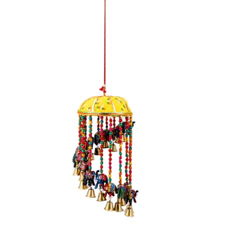 Handmade Yellow Basket Elephant Wind Chimes image number 0