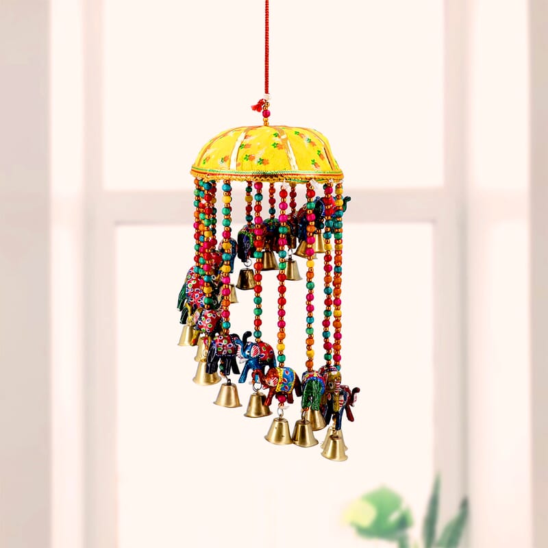 Handmade Yellow Basket Elephant Wind Chimes