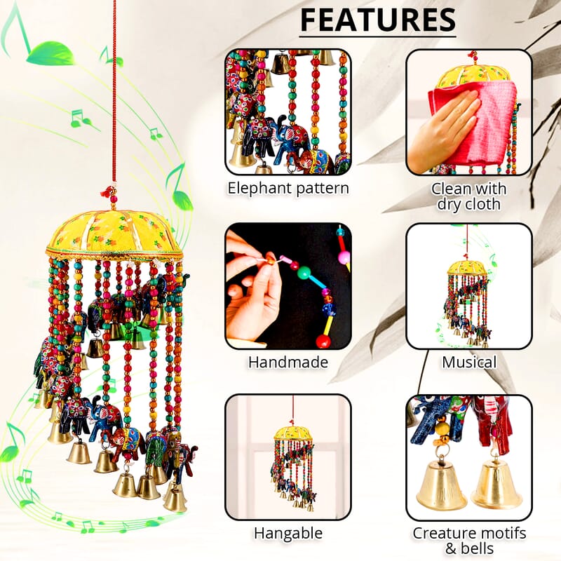 Handmade Yellow Basket Elephant Wind Chimes