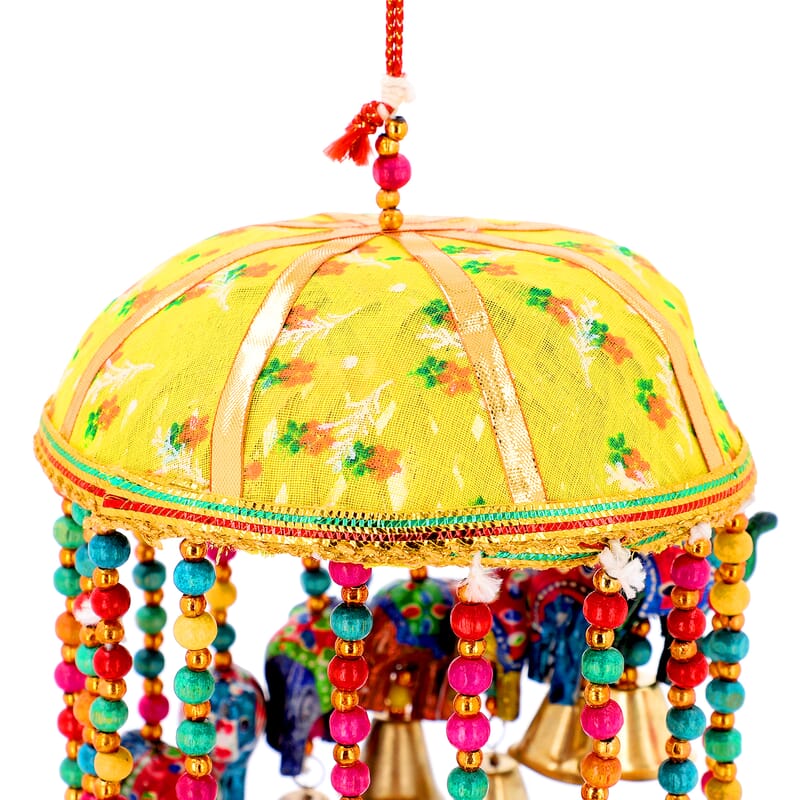 Handmade Yellow Basket Elephant Wind Chimes