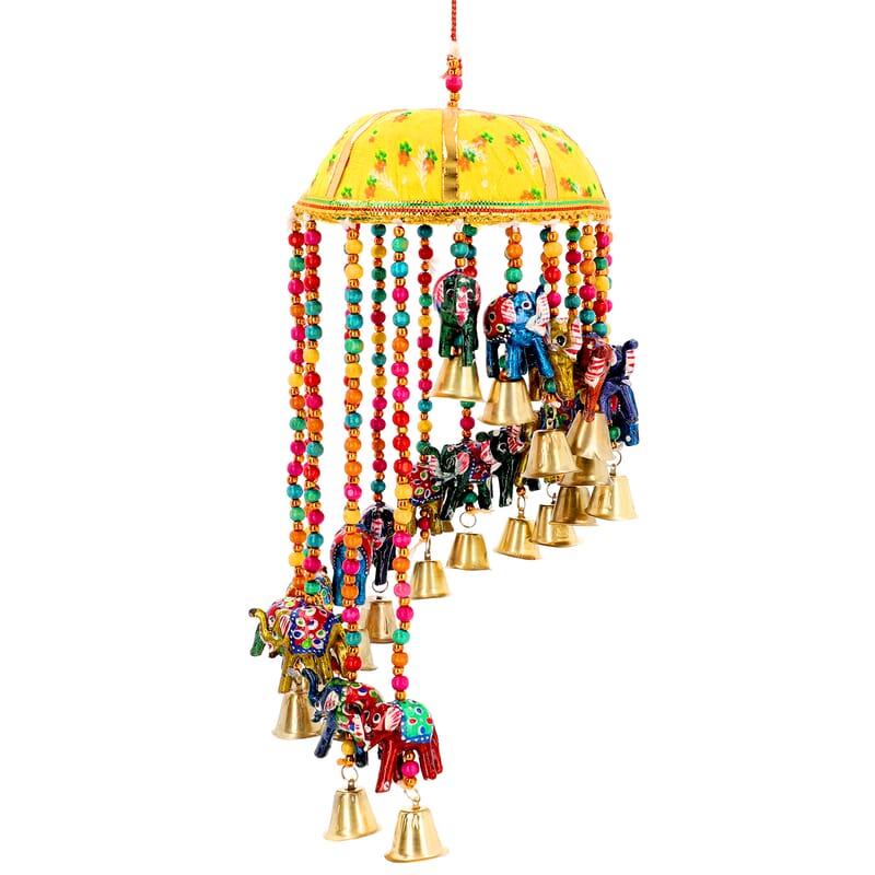 Handmade Yellow Basket Elephant Wind Chimes