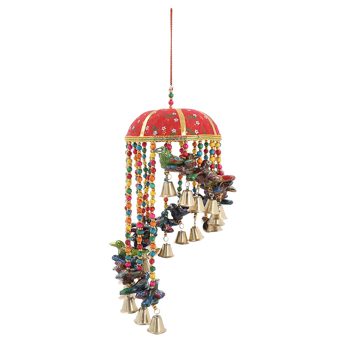 Handmade Red Basket Bird Wind Chimes image number 0