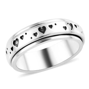 Sterling Silver Heart Spinner Ring, Promise Rings (Size 10.0) 4.25 Grams