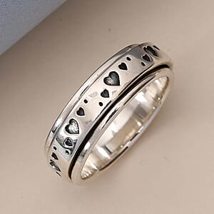 D'Joy Sterling Silver Heart Spinner Ring, Promise Rings (Size 10.0) 4.25 Grams