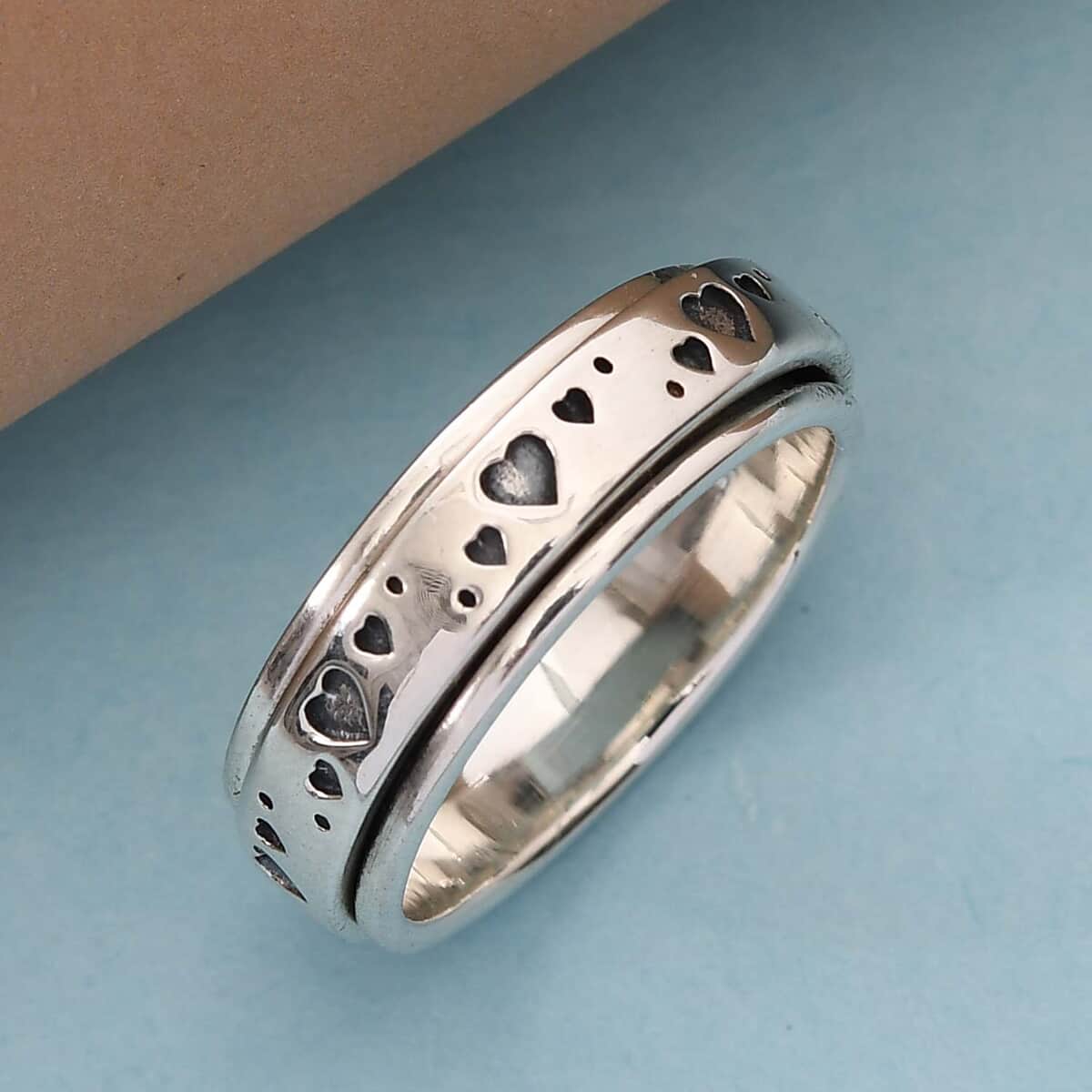 Sterling Silver Heart Spinner Ring (Size 10.0) 4.25 Grams image number 2