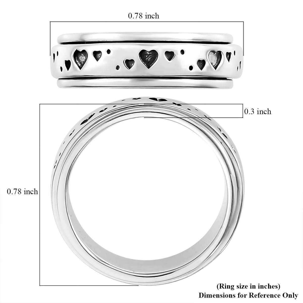 Sterling Silver Heart Spinner Ring, Anxiety Ring for Women, Fidget Rings for Anxiety for Women, Stress Relieving Anxiety Ring, Promise Rings (Size 11.0) (4.25 g) image number 7