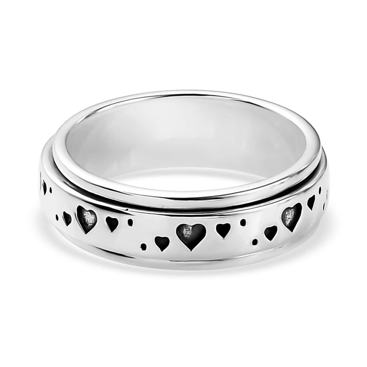 Sterling Silver Heart Spinner Ring, Anxiety Ring for Women, Fidget Rings for Anxiety for Women, Stress Relieving Anxiety Ring, Promise Rings (Size 8.0) (4.25 g) image number 6