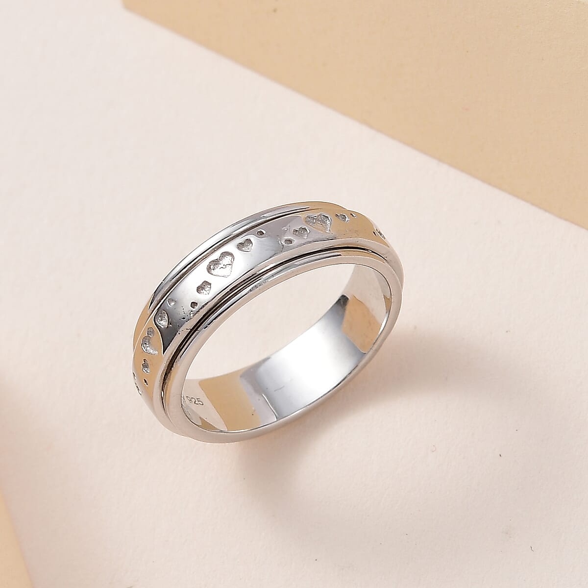 D'Joy Sterling Silver Heart Spinner Ring, Anxiety Ring for Women, Fidget Rings for Anxiety for Women, Stress Relieving Anxiety Ring, Promise Rings (Size 9.0) (4.25 g) image number 1