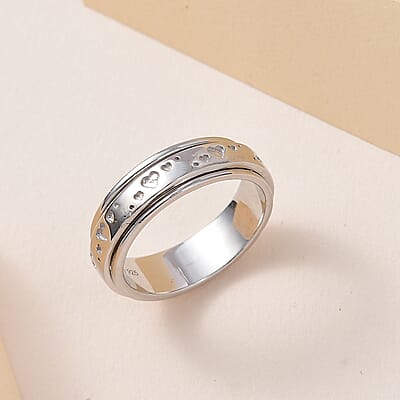 D'Joy Sterling Silver Heart Spinner Ring, Anxiety Ring for Women, Fidget Rings for Anxiety for Women, Stress Relieving Anxiety Ring, Promise Rings (Size 9.0) (4.25 g)