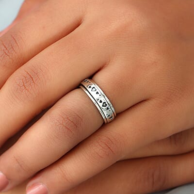 D'Joy Sterling Silver Heart Spinner Ring, Anxiety Ring for Women, Fidget Rings for Anxiety for Women, Stress Relieving Anxiety Ring, Promise Rings (Size 9.0) (4.25 g)