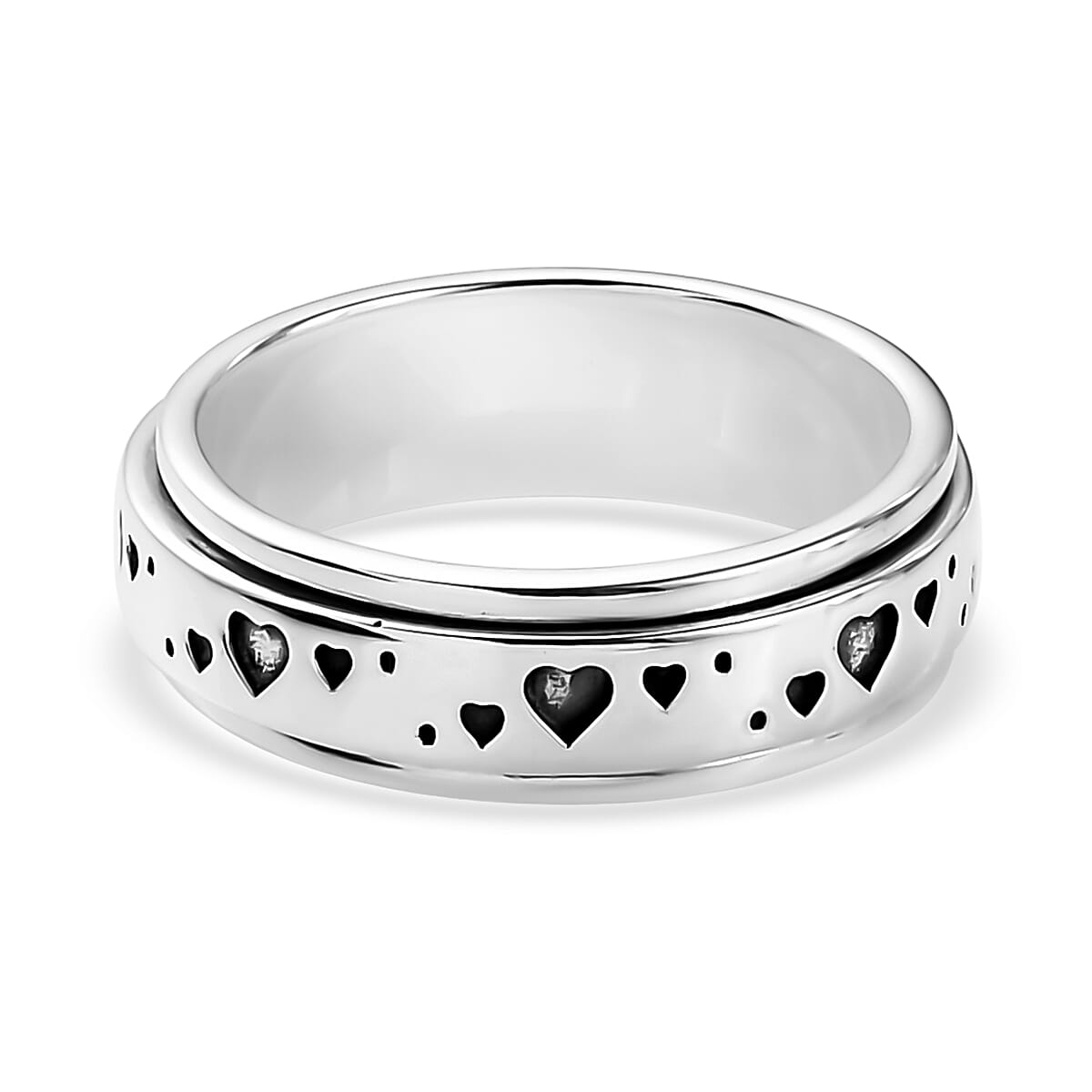 D'Joy Sterling Silver Heart Spinner Ring, Anxiety Ring for Women, Fidget Rings for Anxiety for Women, Stress Relieving Anxiety Ring, Promise Rings (Size 9.0) (4.25 g) image number 6