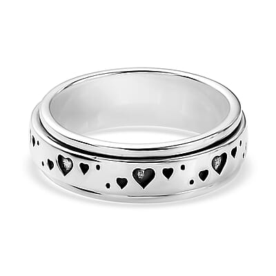 D'Joy Sterling Silver Heart Spinner Ring, Anxiety Ring for Women, Fidget Rings for Anxiety for Women, Stress Relieving Anxiety Ring, Promise Rings (Size 9.0) (4.25 g)