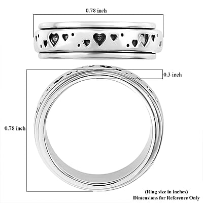 D'Joy Sterling Silver Heart Spinner Ring, Anxiety Ring for Women, Fidget Rings for Anxiety for Women, Stress Relieving Anxiety Ring, Promise Rings (Size 9.0) (4.25 g)