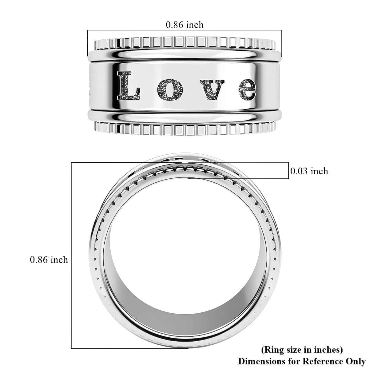 Sterling Silver LOVE Spinner Ring, Fidget Rings for Anxiety, Stress Relieving Anxiety Ring Band, Promise Rings 7.25 grams (Size 10) image number 6