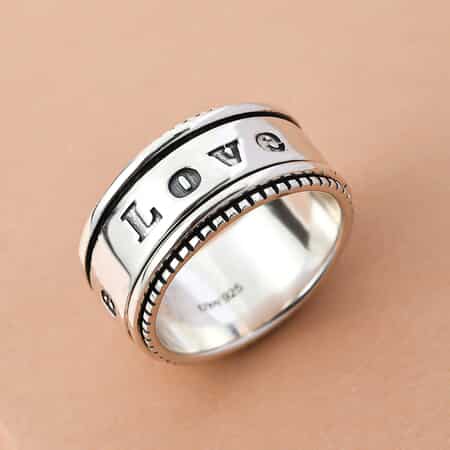 Sterling Silver LOVE Spinner Ring, Anxiety Ring for Women, Fidget Rings for Anxiety for Women, Stress Relieving Anxiety Ring, Promise Rings (Size 8.0) (7.25 g) image number 1