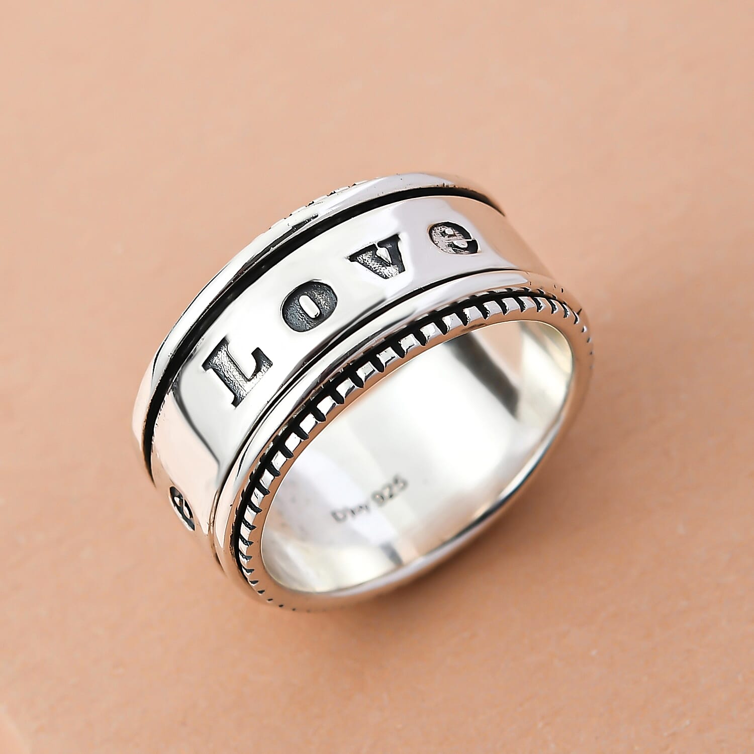Sterling Silver LOVE Spinner Ring, Anxiety Ring for Women, Fidget Rings for Anxiety for Women, Stress Relieving Anxiety Ring, Promise Rings (Size 9.0) (7.25 g)