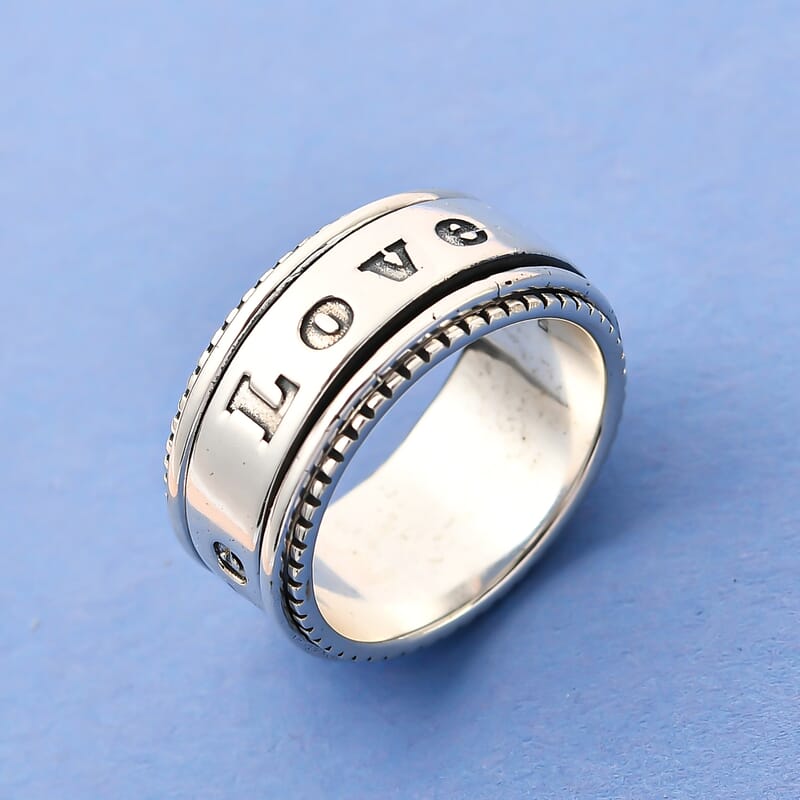 Sterling Silver LOVE Spinner Ring, Anxiety Ring for Women, Fidget Rings for Anxiety for Women, Stress Relieving Anxiety Ring, Promise Rings (Size 9.0) (7.25 g)