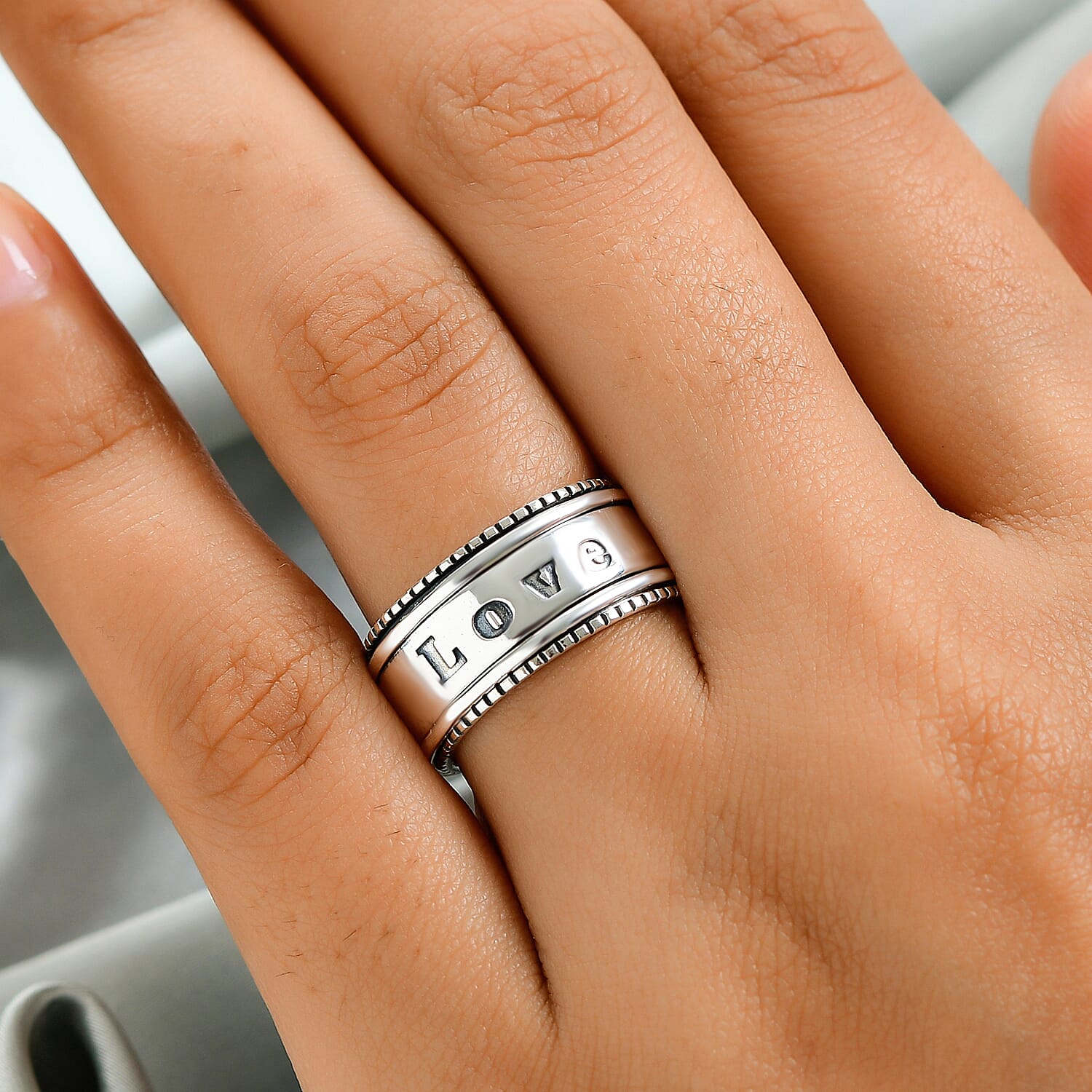 Sterling Silver LOVE Spinner Ring, Anxiety Ring for Women, Fidget Rings for Anxiety for Women, Stress Relieving Anxiety Ring, Promise Rings (Size 9.0) (7.25 g)