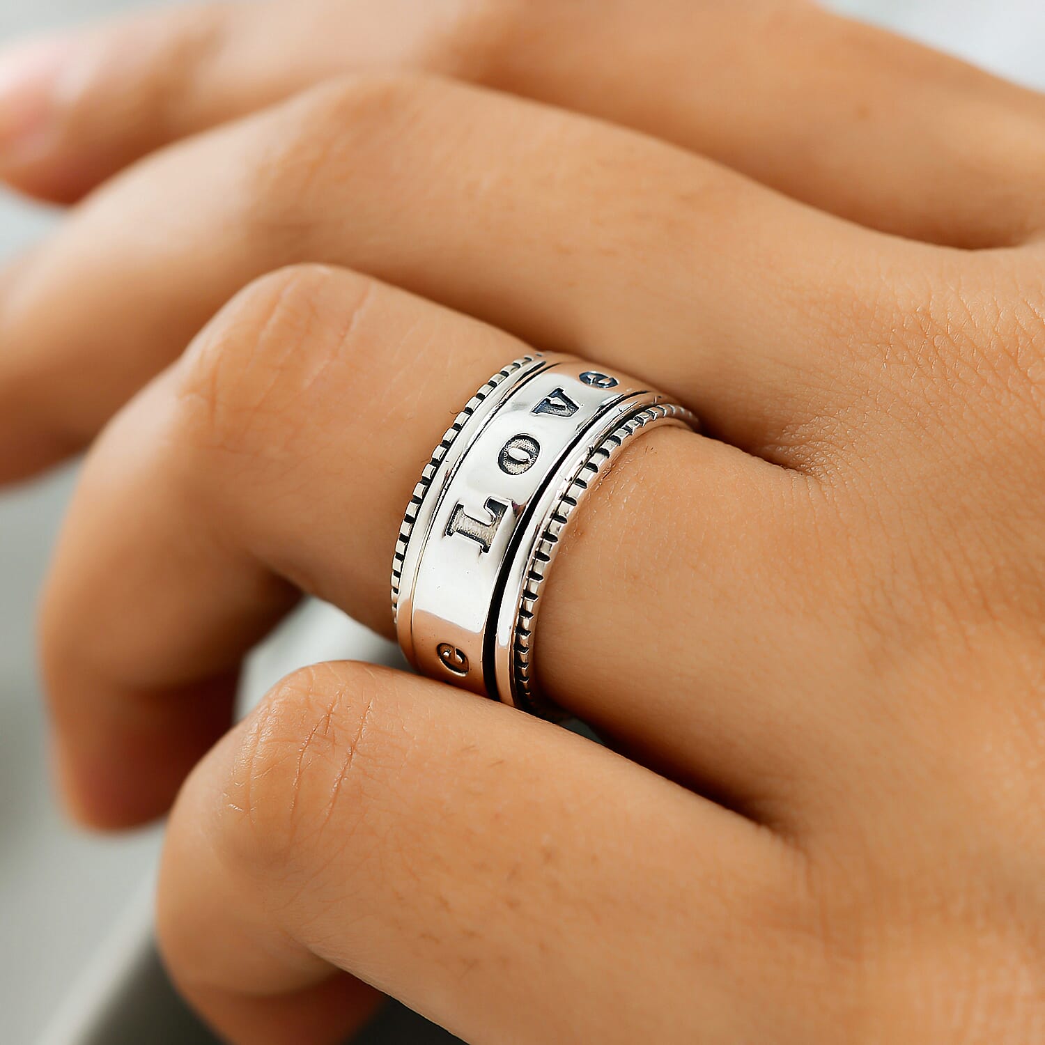 Sterling Silver LOVE Spinner Ring, Anxiety Ring for Women, Fidget Rings for Anxiety for Women, Stress Relieving Anxiety Ring, Promise Rings (Size 9.0) (7.25 g)
