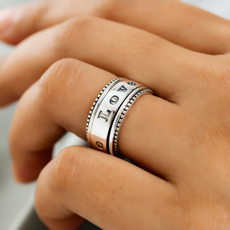 Sterling Silver LOVE Spinner Ring, Anxiety Ring for Women, Fidget Rings for Anxiety for Women, Stress Relieving Anxiety Ring, Promise Rings (Size 9.0) (7.25 g)