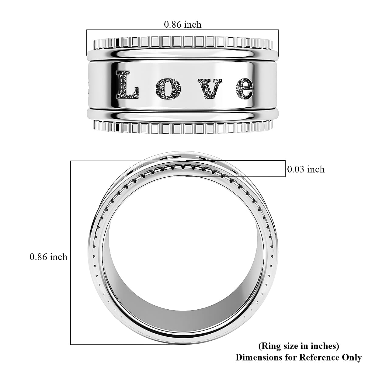 Sterling Silver LOVE Spinner Ring, Anxiety Ring for Women, Fidget Rings for Anxiety for Women, Stress Relieving Anxiety Ring, Promise Rings (Size 9.0) (7.25 g)