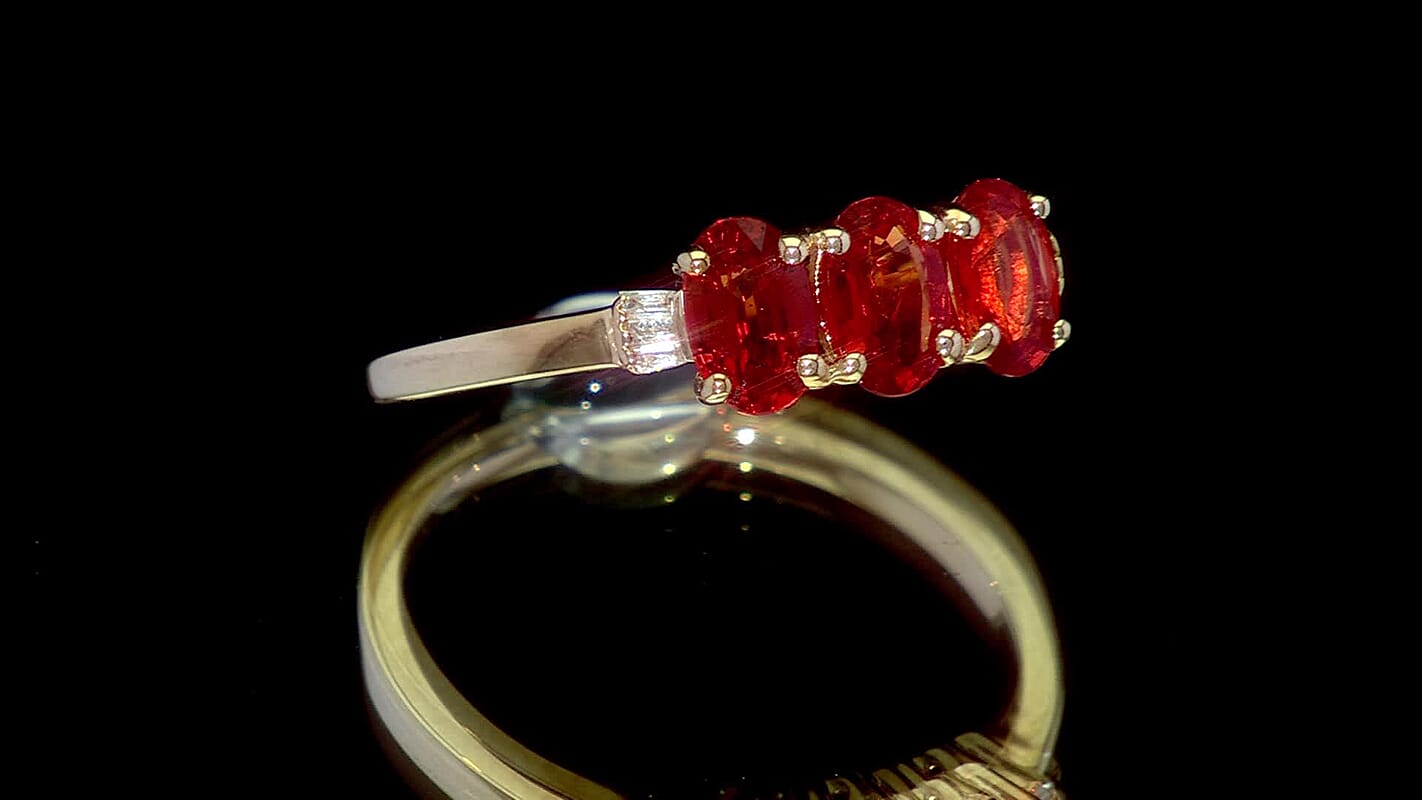 10K Yellow Gold Premium Songea Sapphire, Diamond Accent Ring (Size 9.0) (Avg. 2.08 g) 1.86 ctw