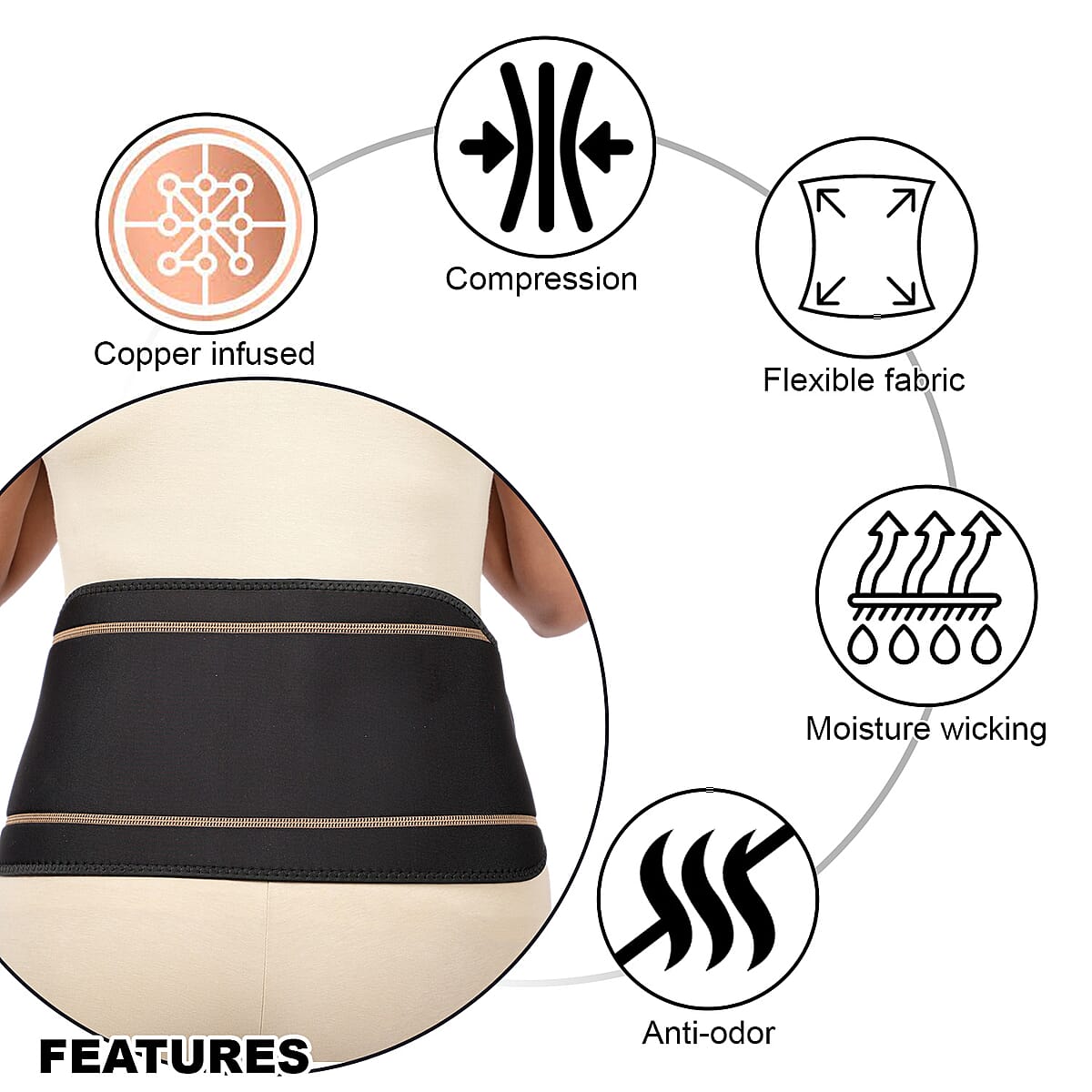 Copper Compression Slim Back Brace with Extra Support Bars- (S/M) image number 2