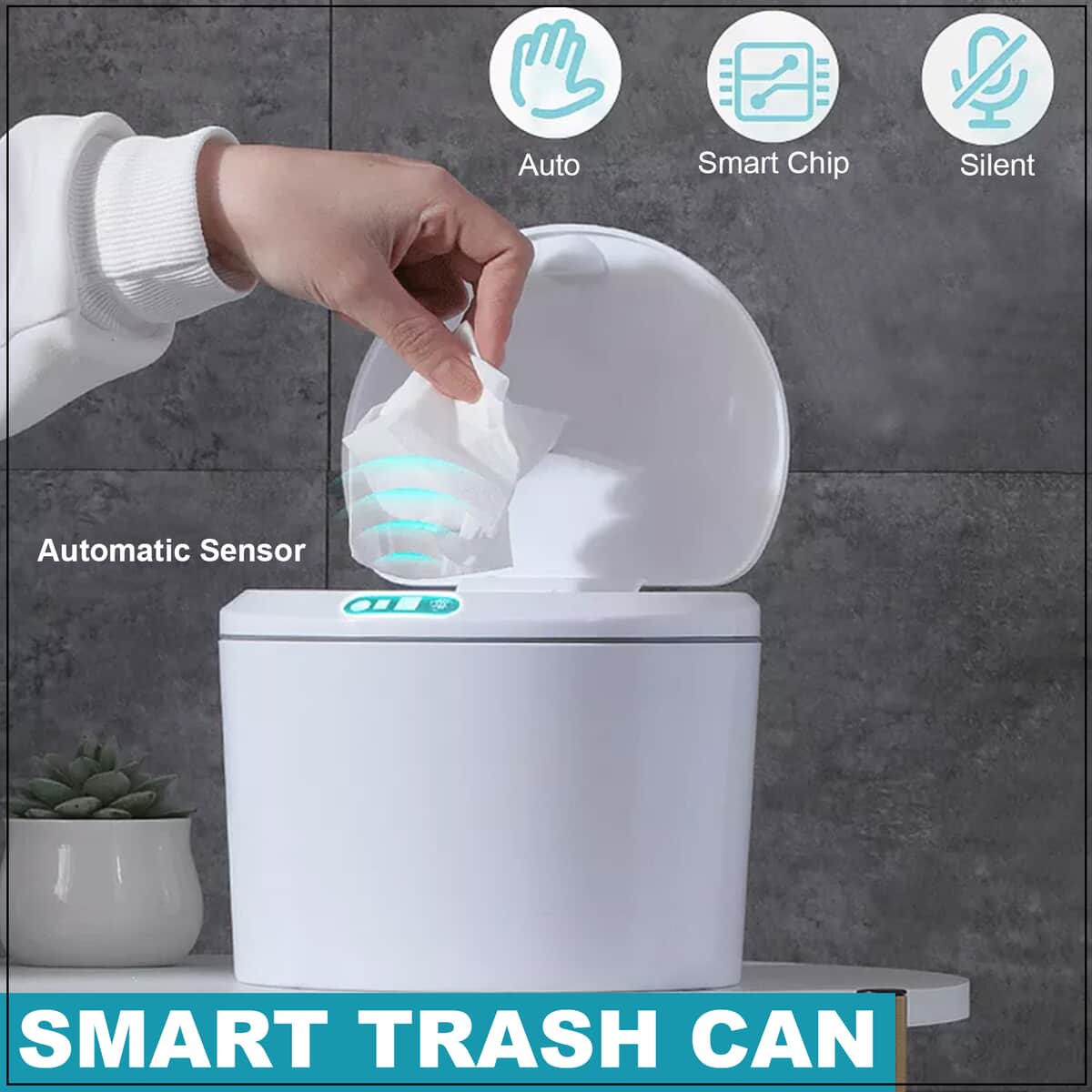 White Smart Touchless Trash Cans (2xAAA Not Included) image number 1