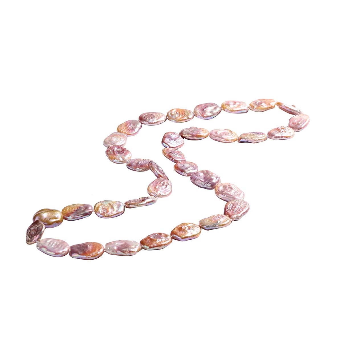 Top Rated AAA Purple Color Coin Shape Freshwater Cultured Pearl Necklace (30 Inches) image number 1
