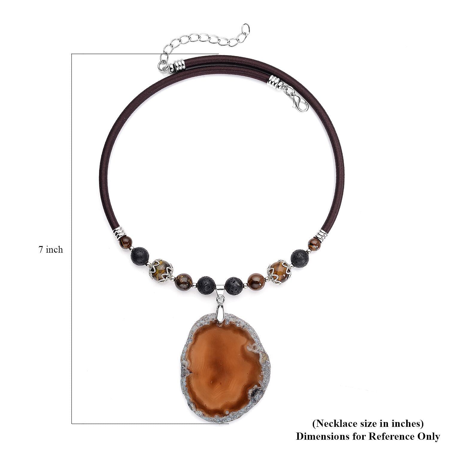 Enhanced Brown Agate and Multi Gemstones Beaded Necklace 17-19 Inches in Cord and Silvertone 248.50 ctw