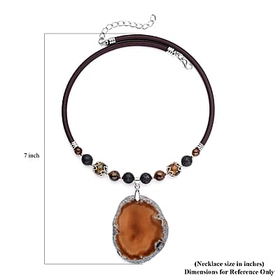 Enhanced Brown Agate and Multi Gemstones Beaded Necklace 17-19 Inches in Cord and Silvertone 248.50 ctw