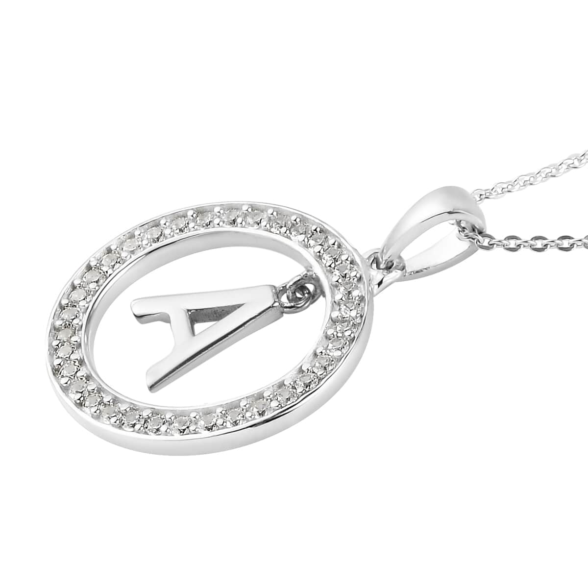Natural White Zircon A Pendant Necklace 20 Inches in Platinum Over Sterling Silver image number 3