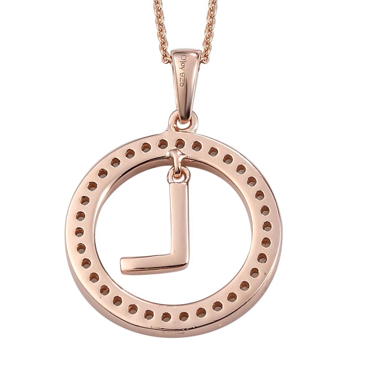 Natural White Zircon Initial L Pendant Necklace 20 Inches in Vermeil Rose Gold Over Sterling Silver 0.70 ctw image number 4