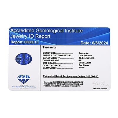 Certified and Appraised AAAA Vivid Tanzanite (Ovl Size Varies) 10.00 ctw