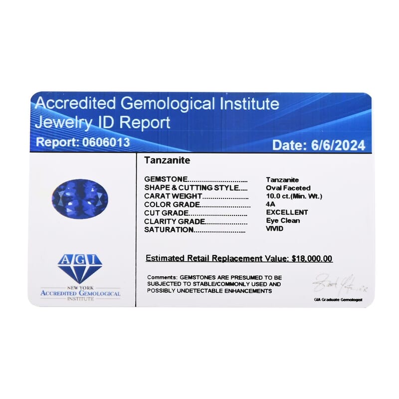 Certified and Appraised AAAA Vivid Tanzanite (Oval) 10.00 ctw