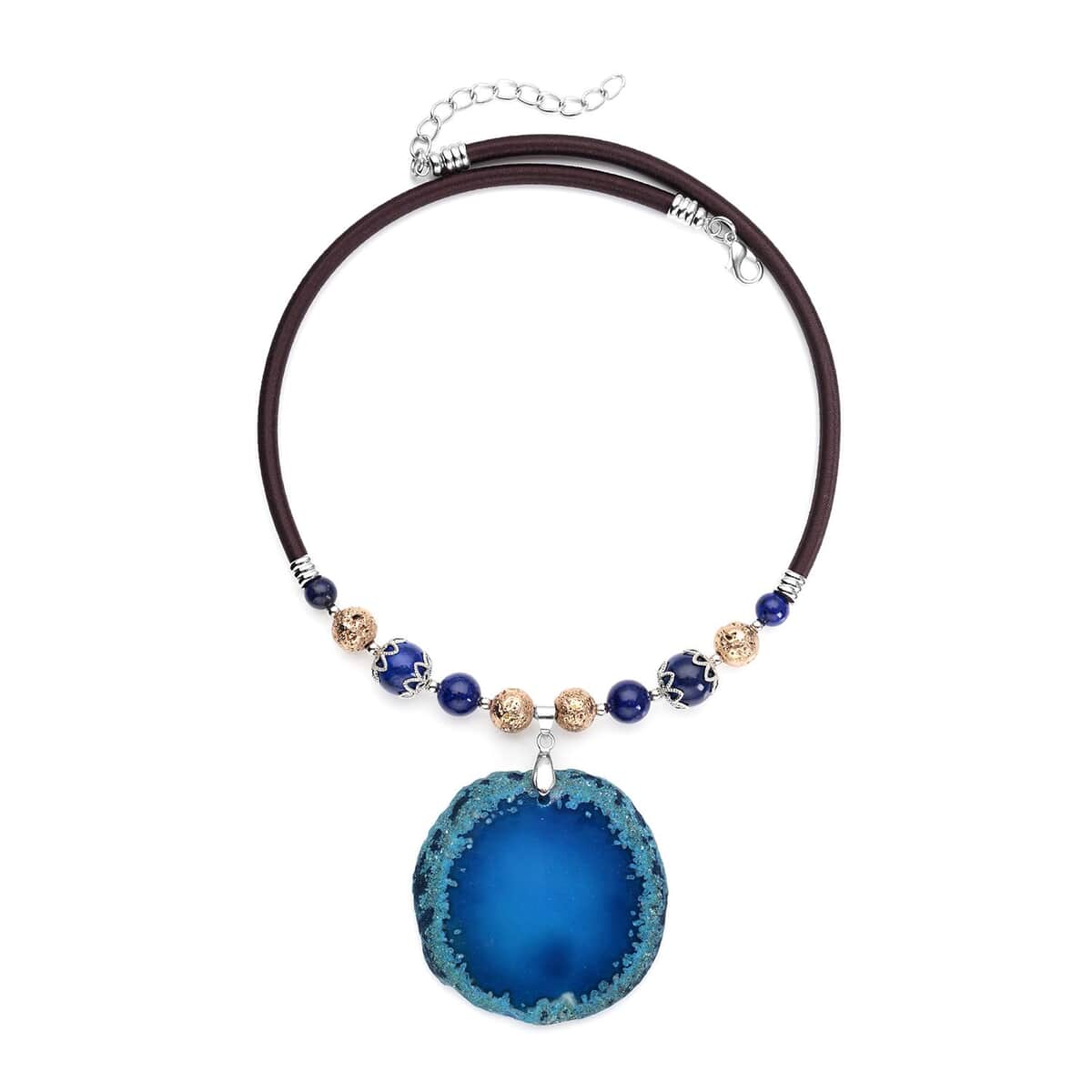 Enhanced Blue Agate and Multi Gemstone Necklace 17-19 Inches in Cord and Silvertone 190.00 ctw image number 0
