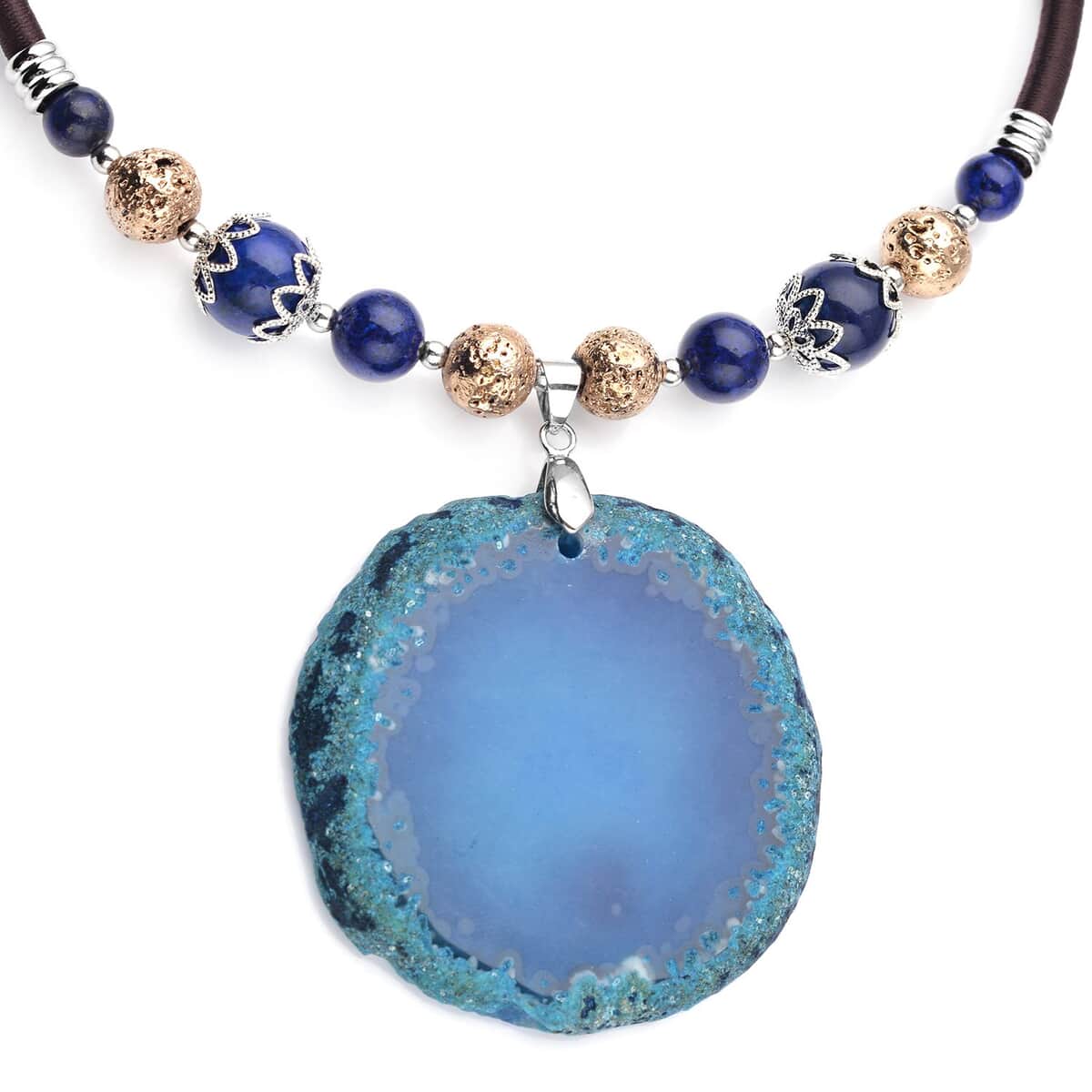 Enhanced Blue Agate and Multi Gemstone Necklace 17-19 Inches in Cord and Silvertone 190.00 ctw image number 3