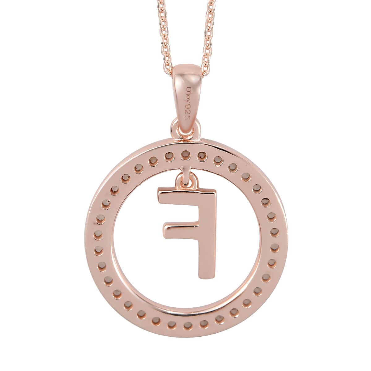 Natural White Zircon Initial F Pendant Necklace 20 Inches in Vermeil Rose Gold Over Sterling Silver 0.70 ctw image number 4