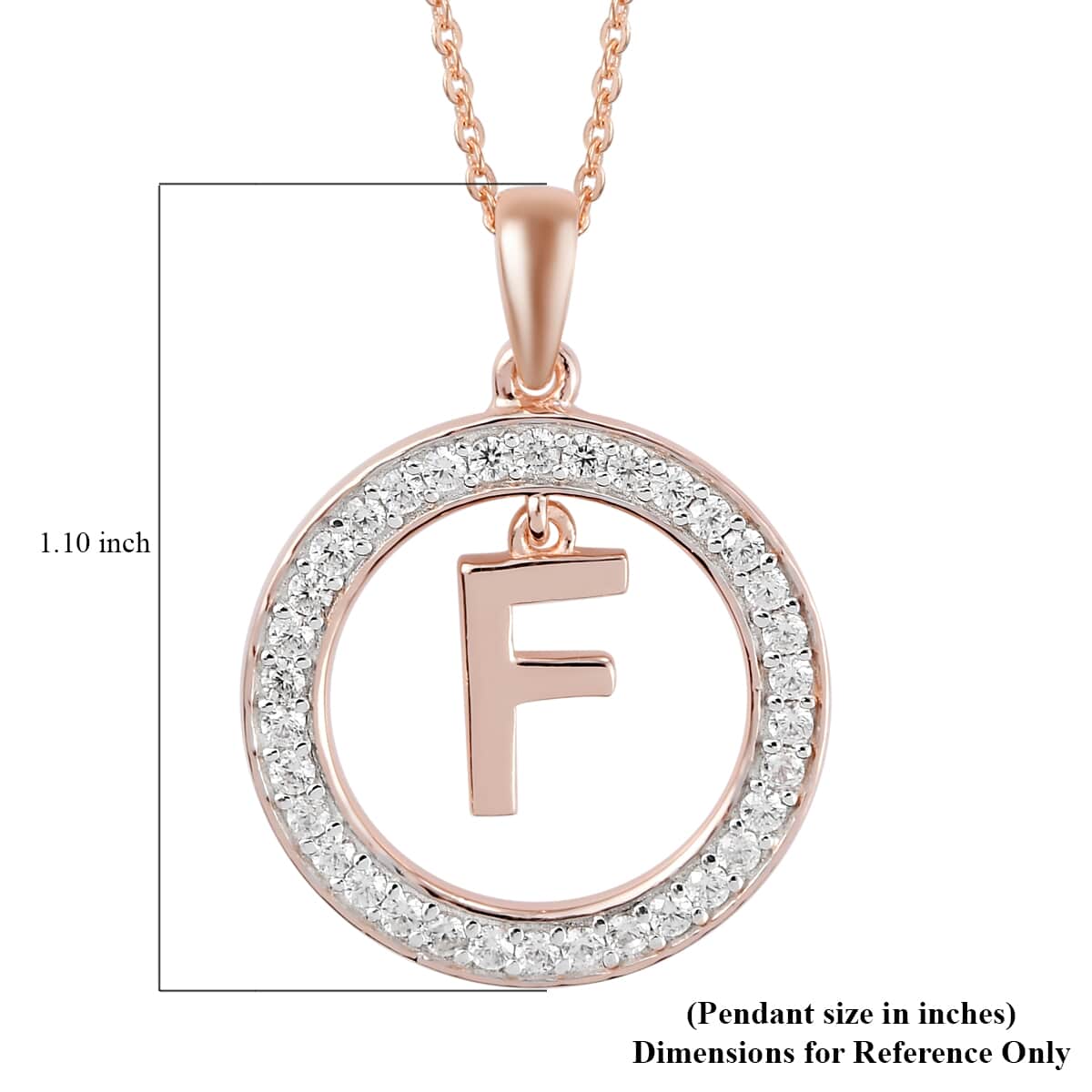Natural White Zircon Initial F Pendant Necklace 20 Inches in Vermeil Rose Gold Over Sterling Silver 0.70 ctw image number 6