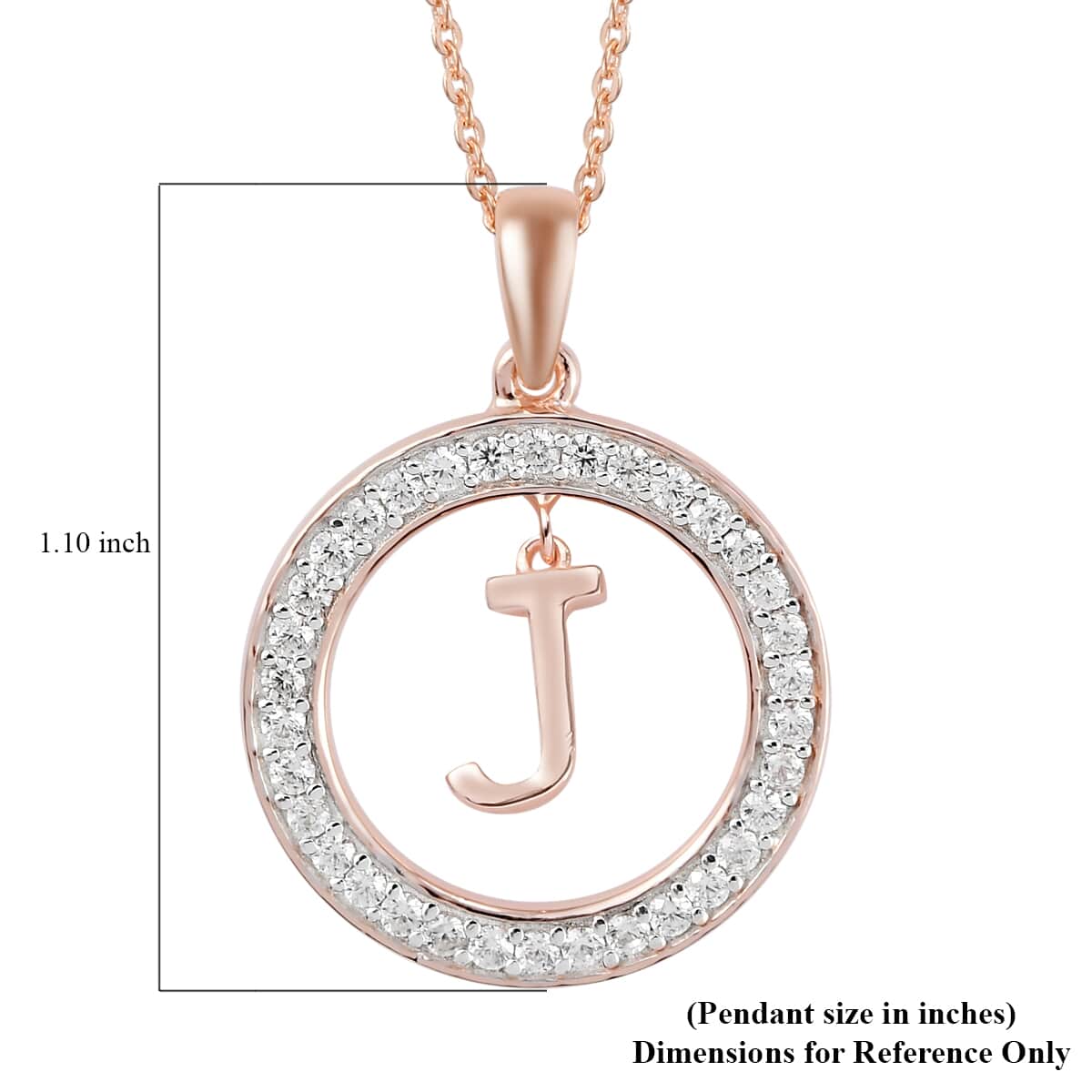 Natural White Zircon Initial J Pendant Necklace 20 Inches in Vermeil Rose Gold Over Sterling Silver 0.70 ctw image number 6