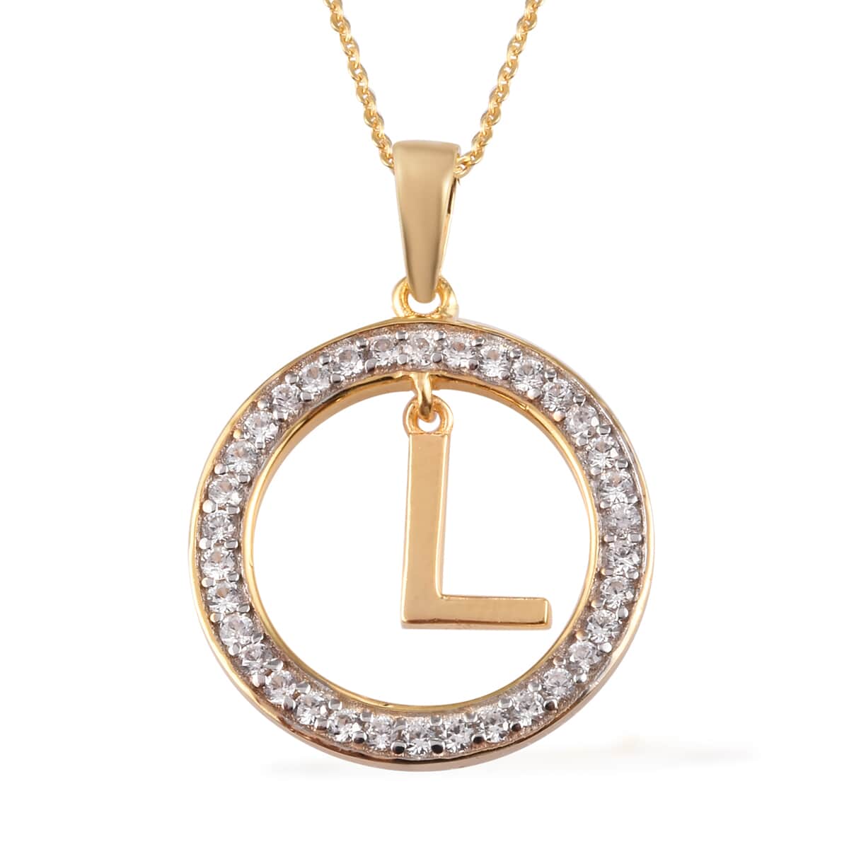 Natural White Zircon L Pendant Necklace 20 Inches in Vermeil Yellow Gold Over Sterling Silver image number 0