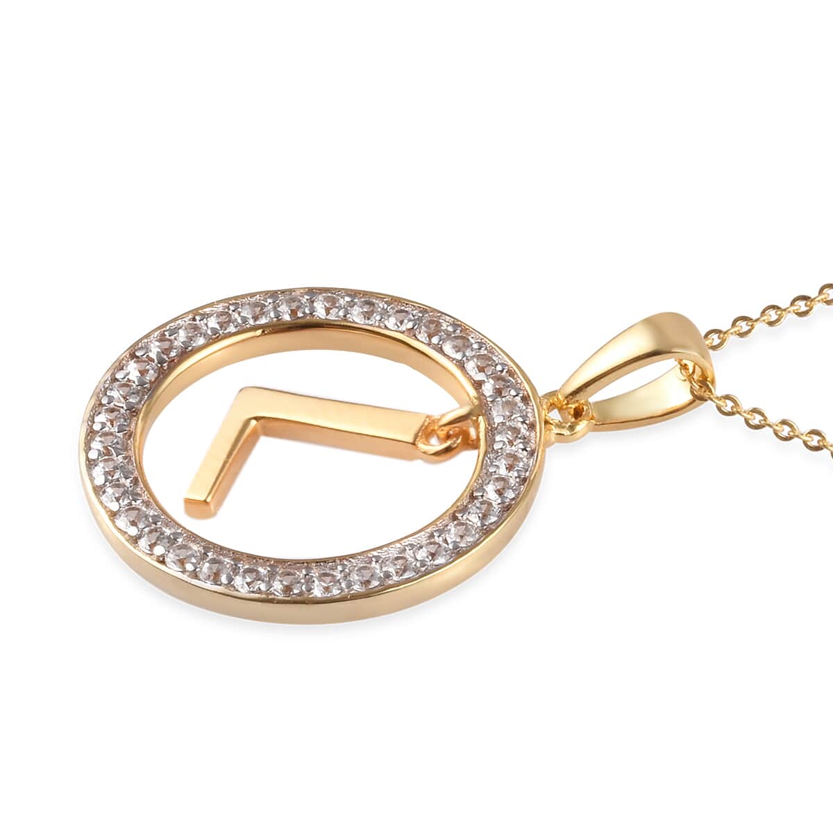 Natural White Zircon L Pendant Necklace 20 Inches in Vermeil Yellow Gold Over Sterling Silver image number 3