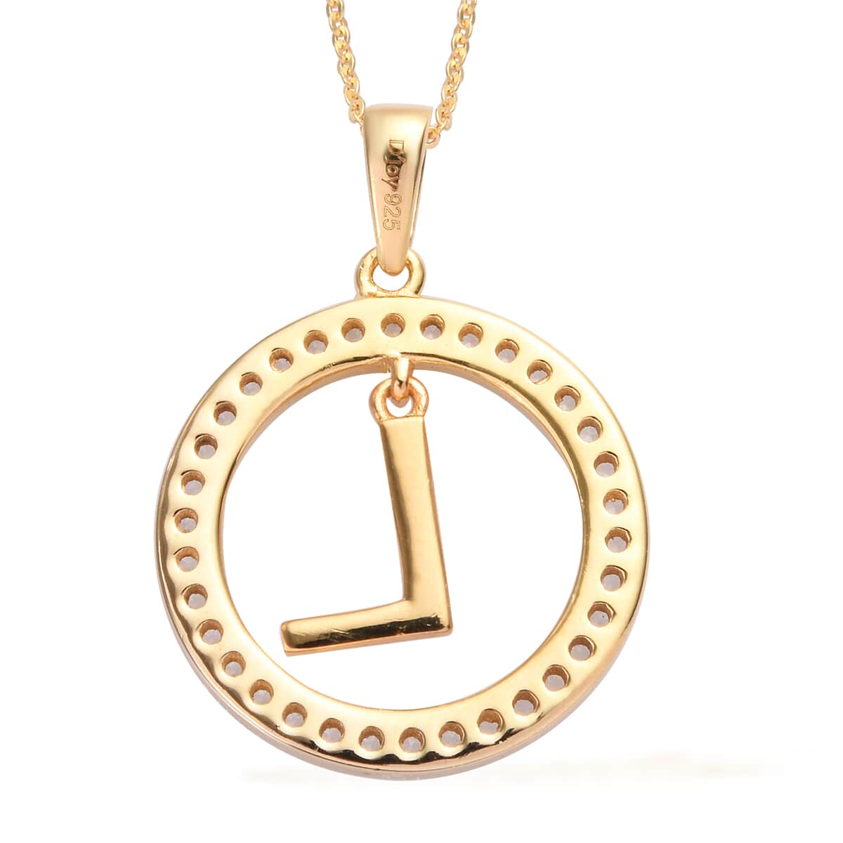 Natural White Zircon L Pendant Necklace 20 Inches in Vermeil Yellow Gold Over Sterling Silver image number 4