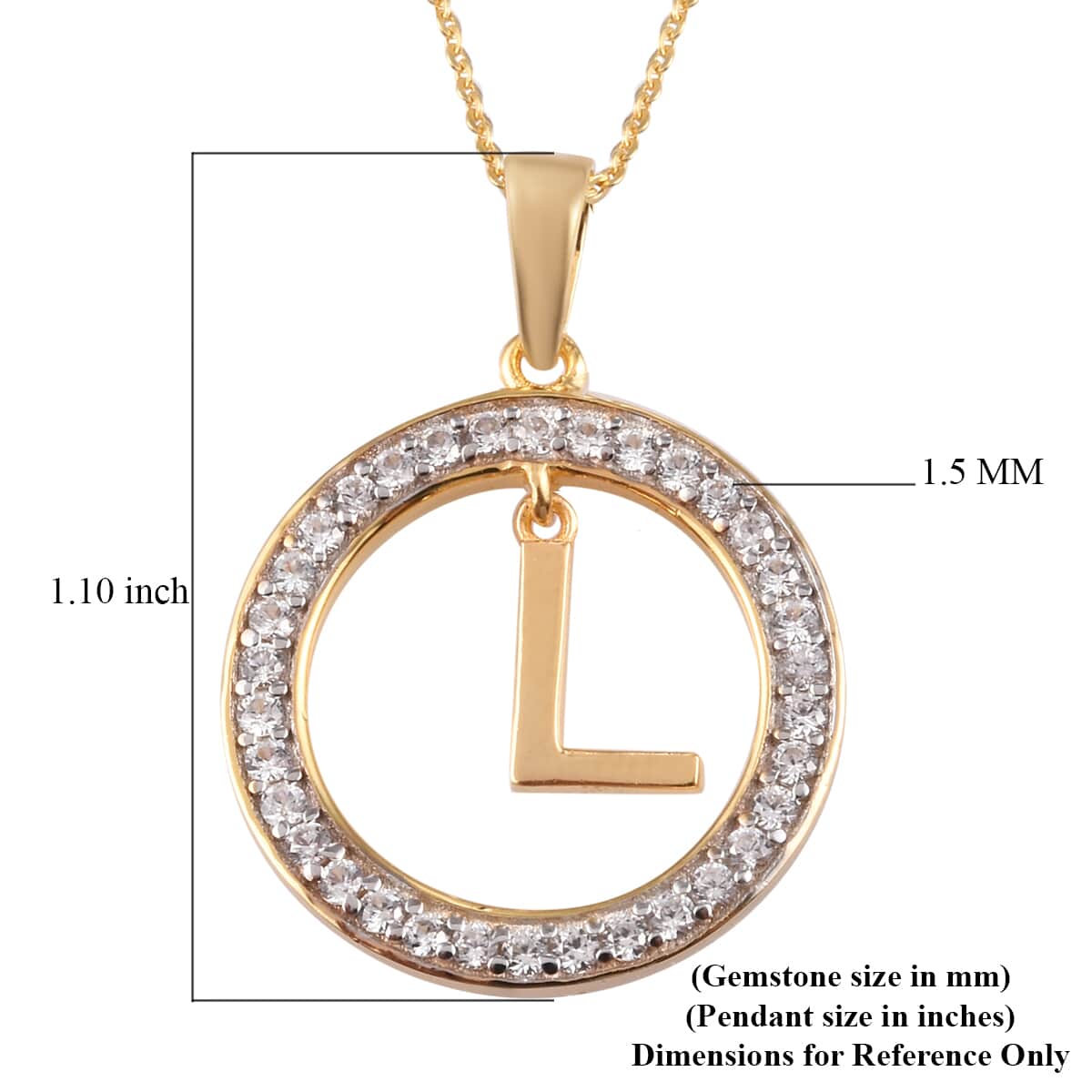 Natural White Zircon L Pendant Necklace 20 Inches in Vermeil Yellow Gold Over Sterling Silver image number 5